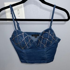 Jean tank top with rhinestones